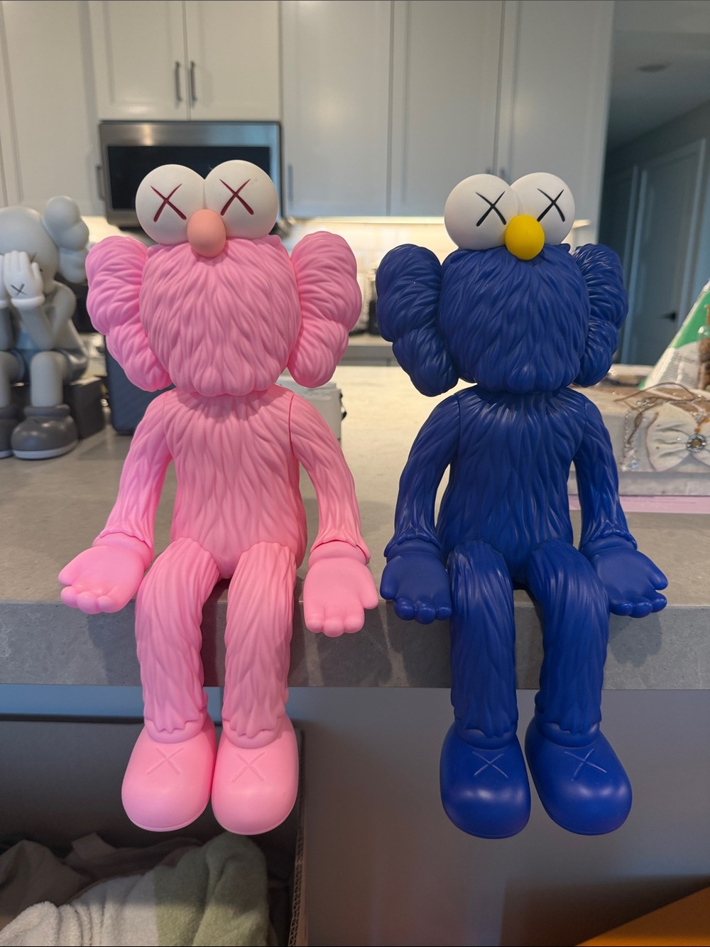 Kaws StyleTextured Pink and Blue Sitting Figure Toy